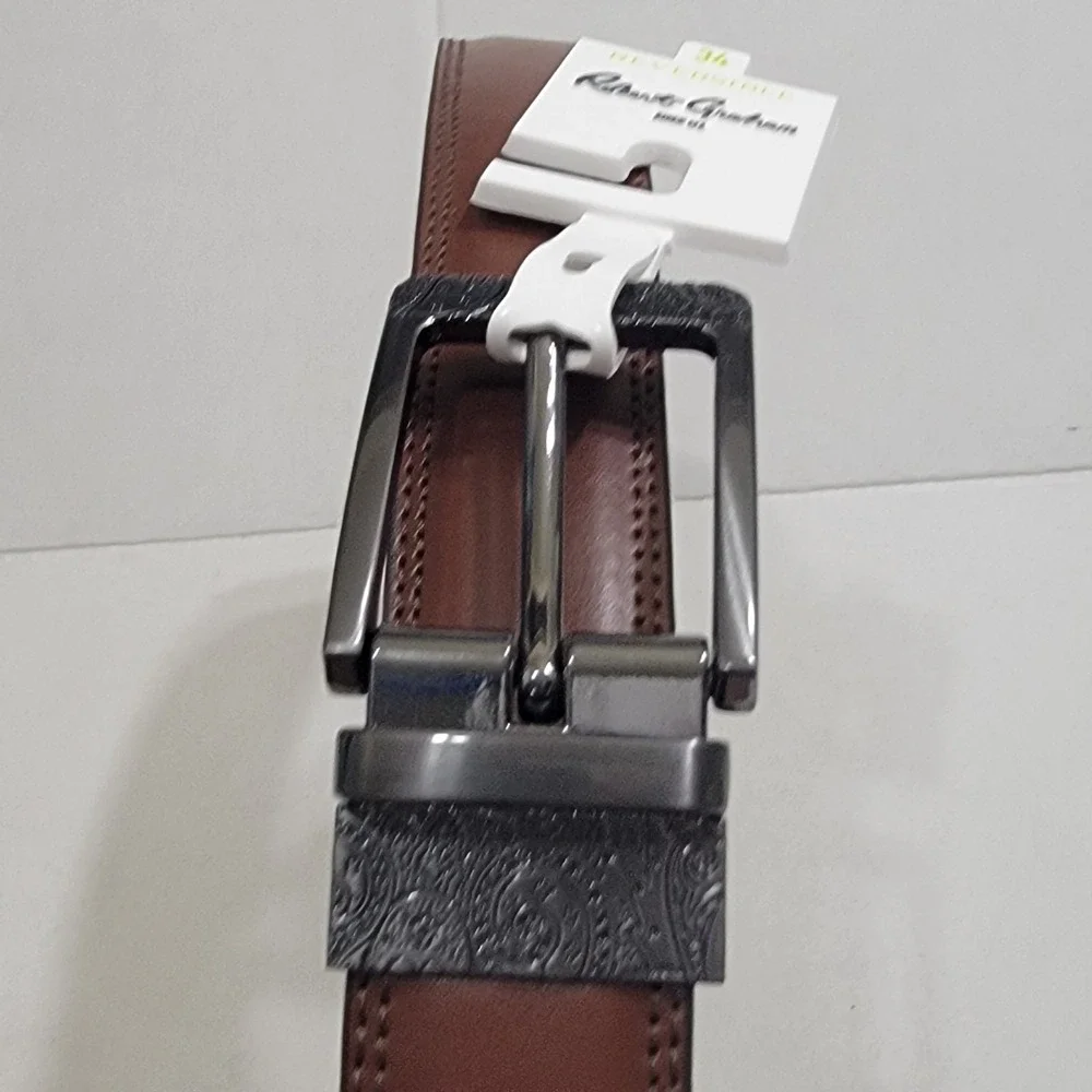 NWT Robert Graham Men's Size 34 Barolo Reversible Leather Belt‎ Tan Brown Luxury